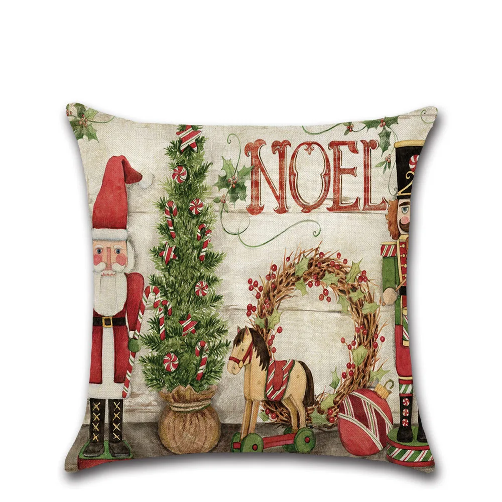 

New Christmas Day Linen Cushion Cover Decorative Cartoon Car House Christmas Tree Pillowcase 45*45cm
