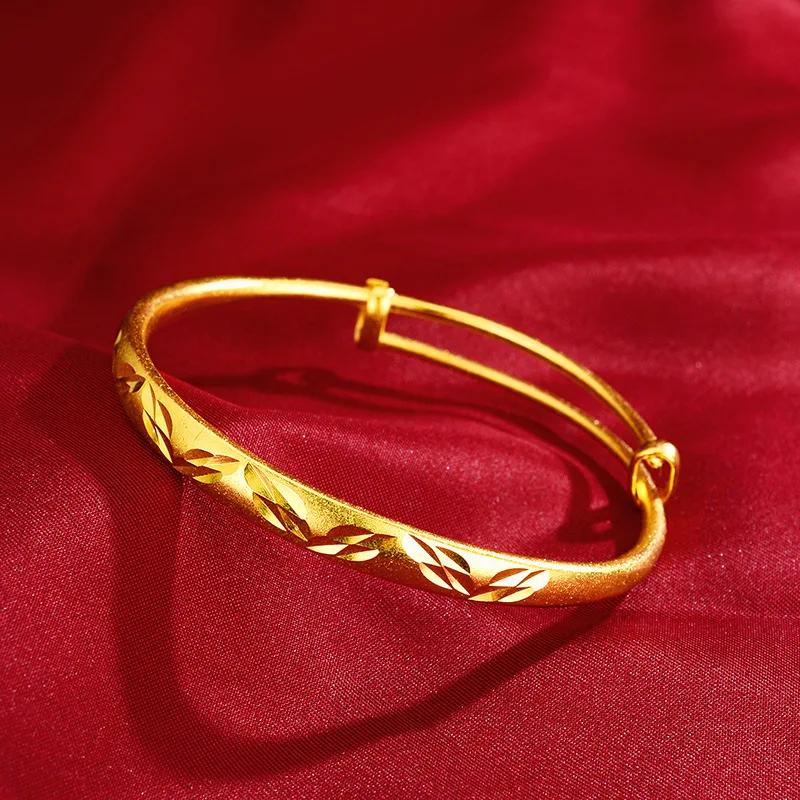 

Gold 14K Exquisite Bracelet for Women Wedding Engagement Jewelry 5-Petals Pattern Push-pull Bangles for Female Birthday Gifts