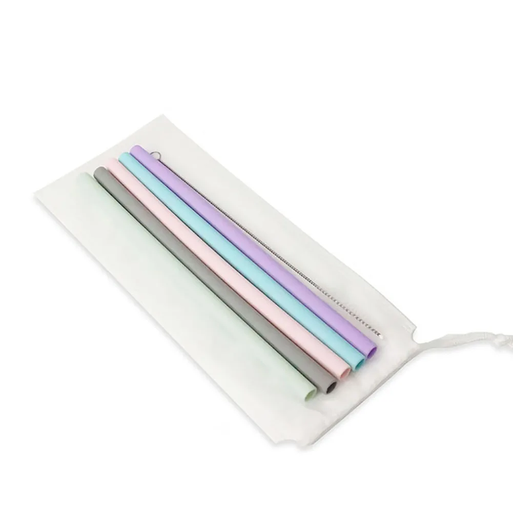 

Drinking Bar Straw Set Party Flexible Bent Accessories Home Reusable Travel Silicone Kitchen Portable With Cleaner Brush