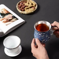 cup s999 sterling silver ceramic cup jingdezhen enamel silver plated tea cup filter with lid personal office cup