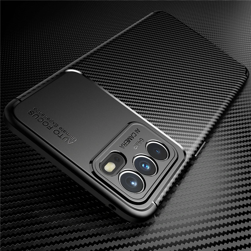 

For Oppo Reno6 5G Case Bumper Silicone Slim Carbon Fiber Anti-knock Back Case For Oppo Reno 6 5G Cover For Oppo Reno 6 5G 6.43"