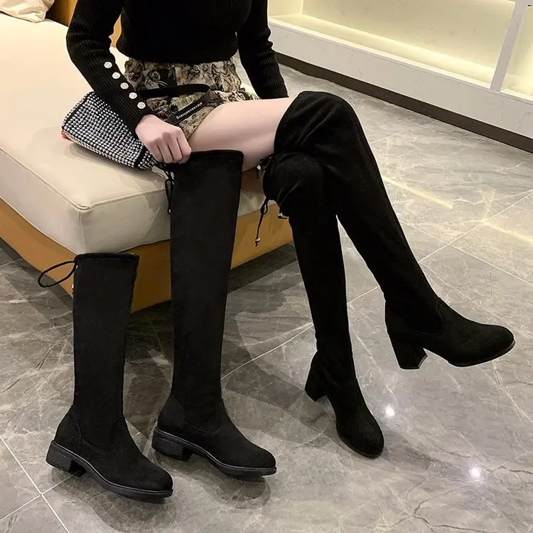 

Женские теплые сапоги до колена, зима 2021, женская обувь для вечеринок, женские модные сапоги на высоком меху, на шнуровке, женская обувь