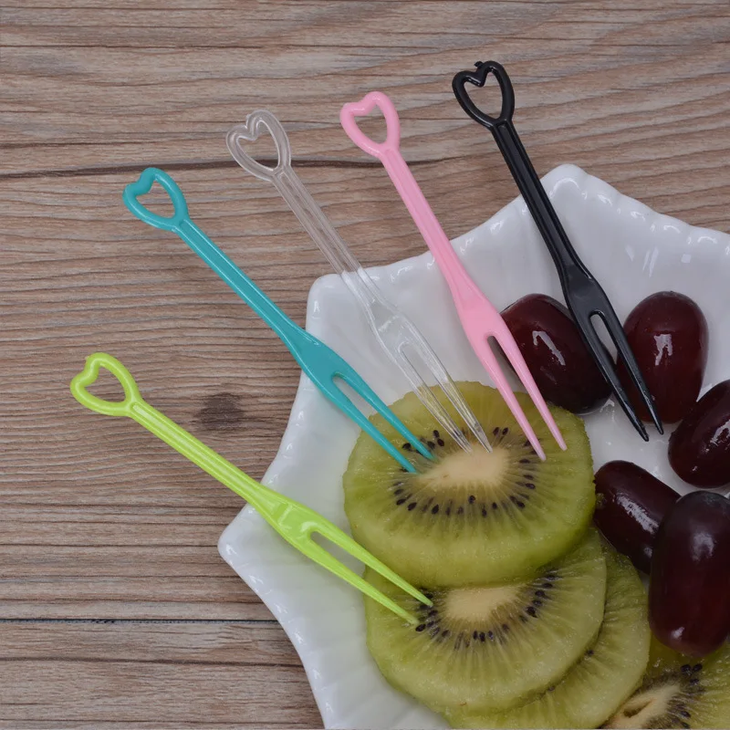 

Disposable Plastic Catering Forks Fruit Stick Finger Food Pick Plastic Fruit Fork Wedding Birthday Party Cake Food Forks