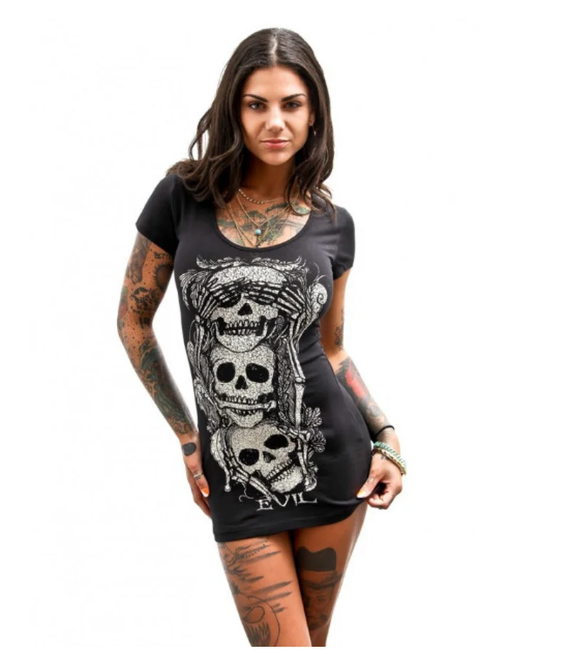 Женское Короткое облегающее платье с черепами готическое офисное в стиле панк
