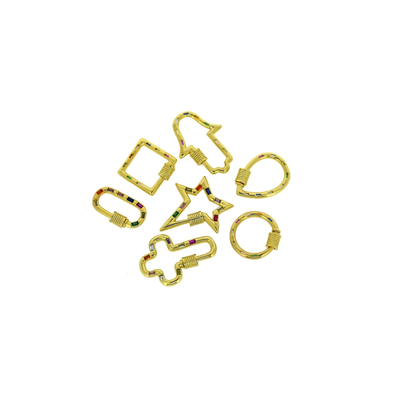 

5 pcs electroplated gold copper micro-color zircon geometry various buckle pendant for making DIY jewelry necklace wholesale