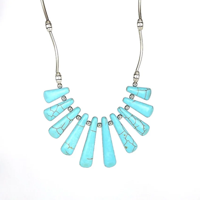 

Посеребренная Штабелируемая Геометрическая зеленая бирюза камень кулон звено цепи ожерелье Шарм ювелирные изделия