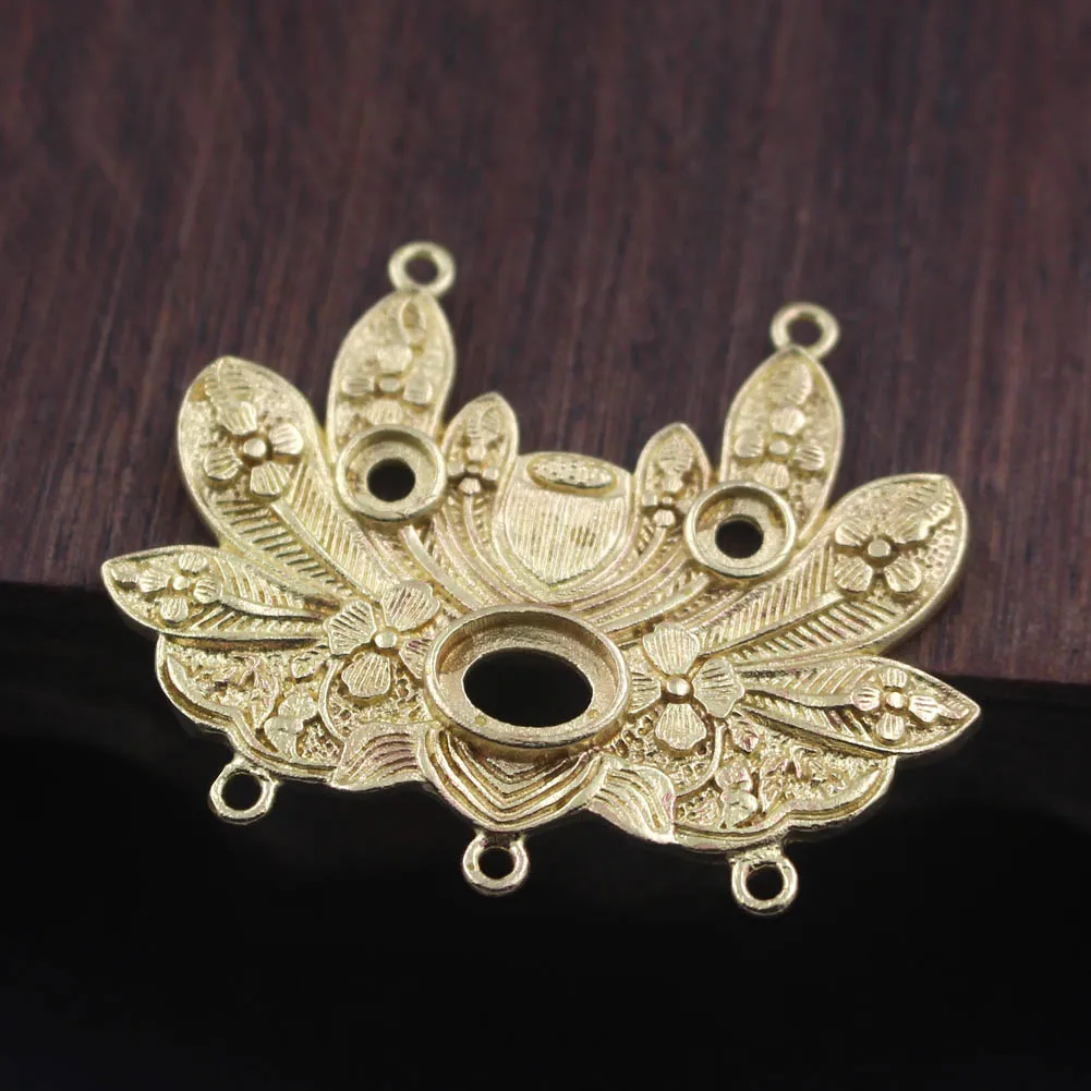 

10 шт., латунные металлические Литые петли в виде цветка лотоса, соединители, подвески, открытая спина, камея, основа, качество, золотой цвет, DIY, ювелирные аксессуары