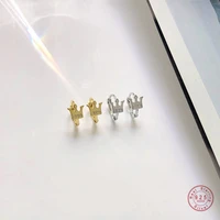 925 sterling silver fashion pav%c3%a9 crystal crown stud earrings women exquisite temperament party wedding jewelry girlfriend gift