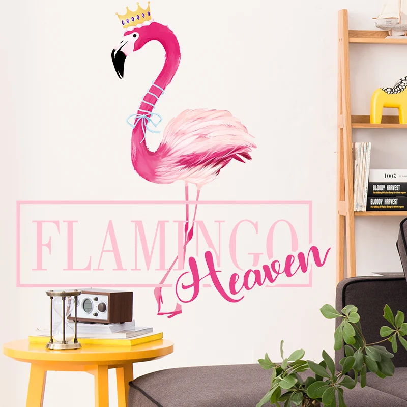 [SHIJUEHEZI] Romantic Pink Flamingo Wall Stickers for Kids Rooms Living Room House Decoration DIY Animal Decals | Дом и сад