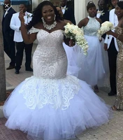 african long mermaid lace beaded wedding dresses plus size white off shoulder lace up back bridal gowns custom made for women