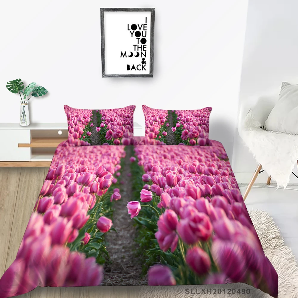 

Комплект постельного белья с 3D цветочным рисунком, романтическое покрывало с рисунком тюльпана, королевский комплект для односпальной и дв...