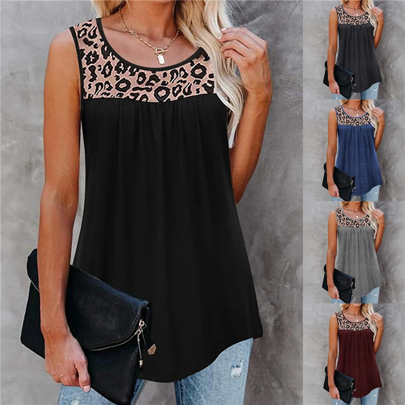 Женский неоновый топ с леопардовым принтом свободный маленький жилет круглым