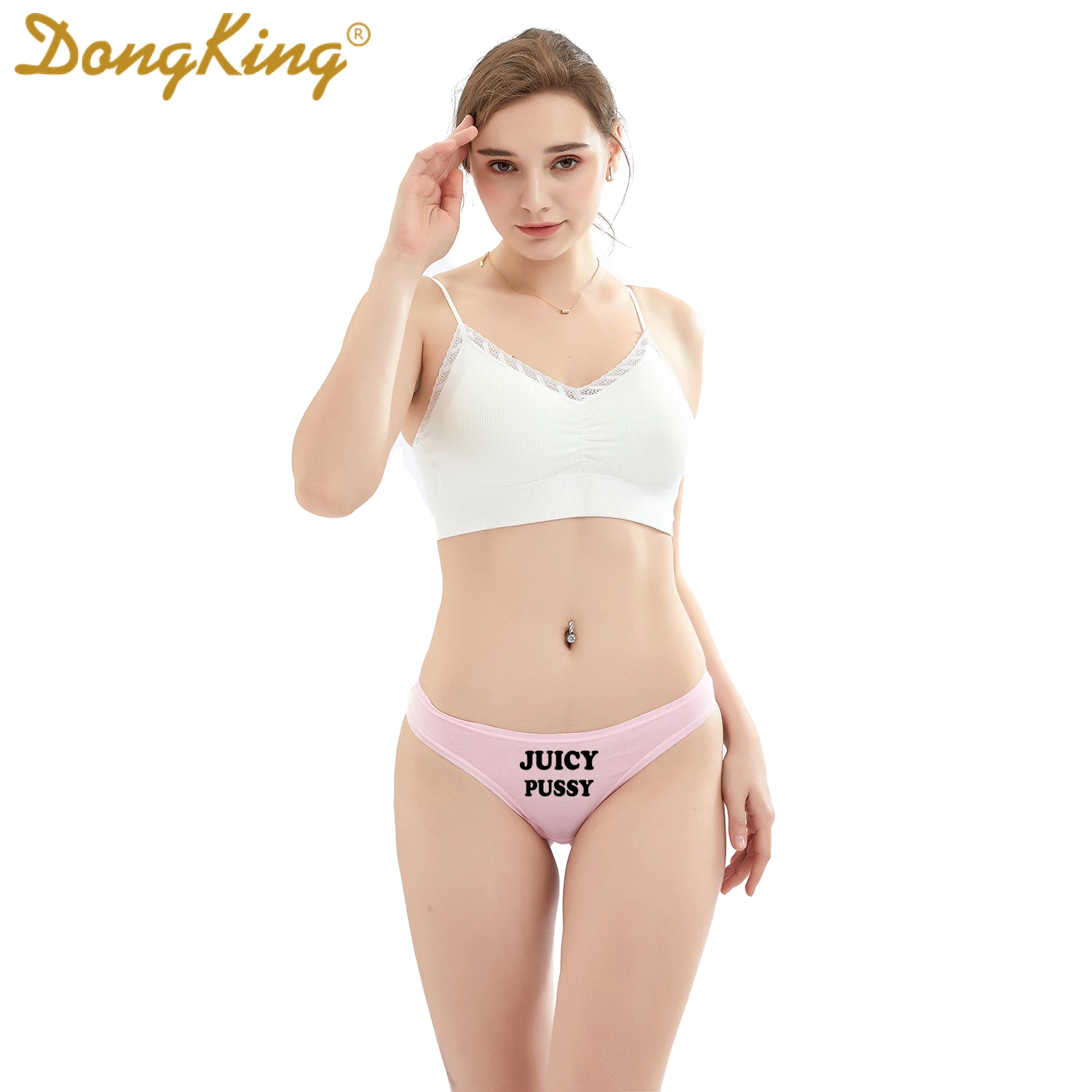 DongKing Lady's Sexy Thong Panties JUICY PUSSY Letter Print Funny Women Girl Cotton T Underwear White Black Pink G-String | Женская