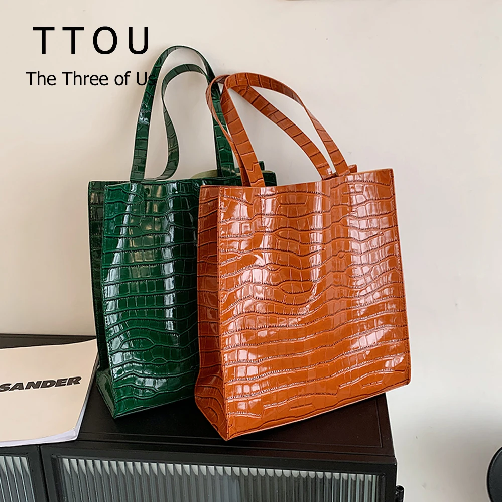 

Patent PU Leather Solid Color Women Shoulder Bags Ladies Stone Pattern Design Totes High Capacity Handbags Female Casual Purses