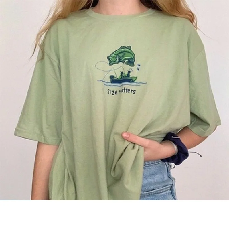 

Уличная Американская футболка с круглым вырезом, женский летний однотонный Свободный Повседневный Топ в стиле ретро с мультяшным принтом и...