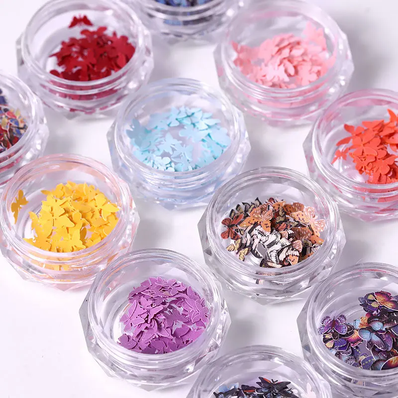 

20Pcs/Lot Nail Art 3D Butterfly Colorful Purple Nail Sequins Jewelry DIY Gel Nails Decoration for Women Nail Wholesaler