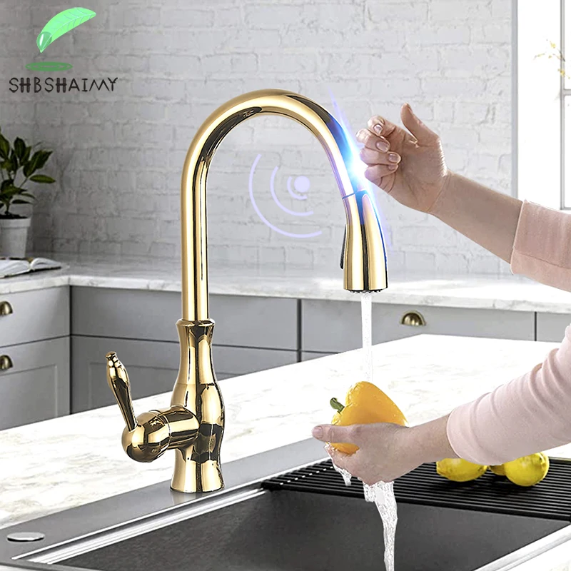 Выдвижной Смеситель для кухни SHBSHAIMY Touch золотистый кран раковины вращение на 360