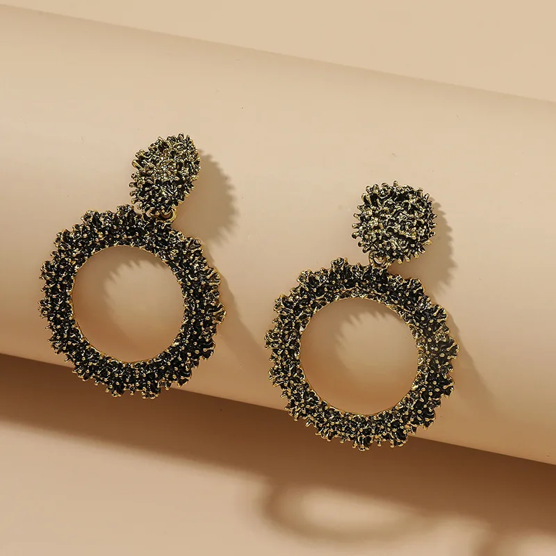 

2020 trend ZA Vintage Antique Gold Earrings Geometric Big Hollow Circle Heart Statement Dorp Earrings for Women Earring Jewelry