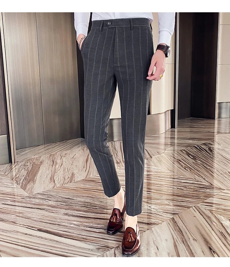 

Camicia Uomo облегающие мужские брюки в полоску, клетчатые Формальные Свадебные брюки, офисные брюки, Homme, деловой костюм, брюки 2020