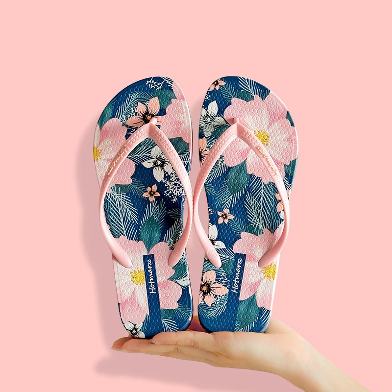 

Slippers 2021 New Summer Women's High Quality Cherry Blossom Beach Flower Sandals Non-slip Claquette Femme Shoes Sandalias