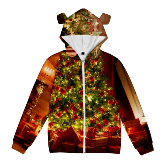 

New Christmas Design 3D Bear Ear Pullover Zipper Hoodie for Men And Women