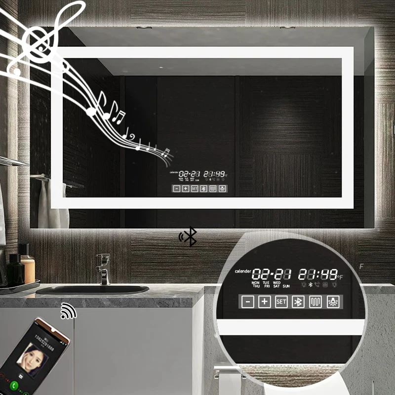 Dropshipping LED Smart Bathroom Mirror Wall Mounted Dressing Backlit +Touch Memory Switch+Defogger+Bluetooth-compatible speaker