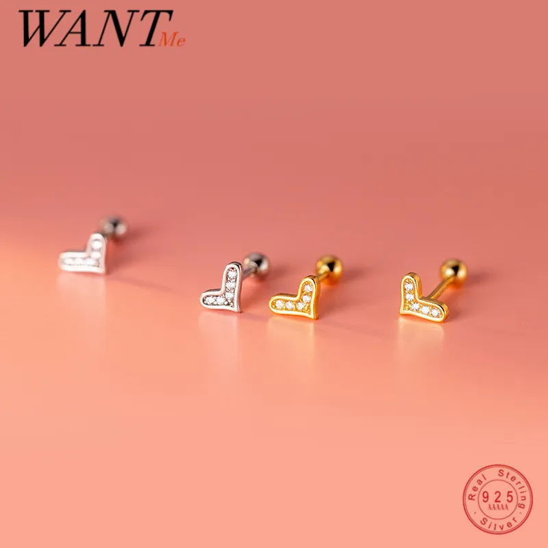 

WANTME 925 Sterling Silver Sweet 18k Gold Love Heart Beads Stud Earrings for Women Fashion Korean Simple Party Piercing Jewelry