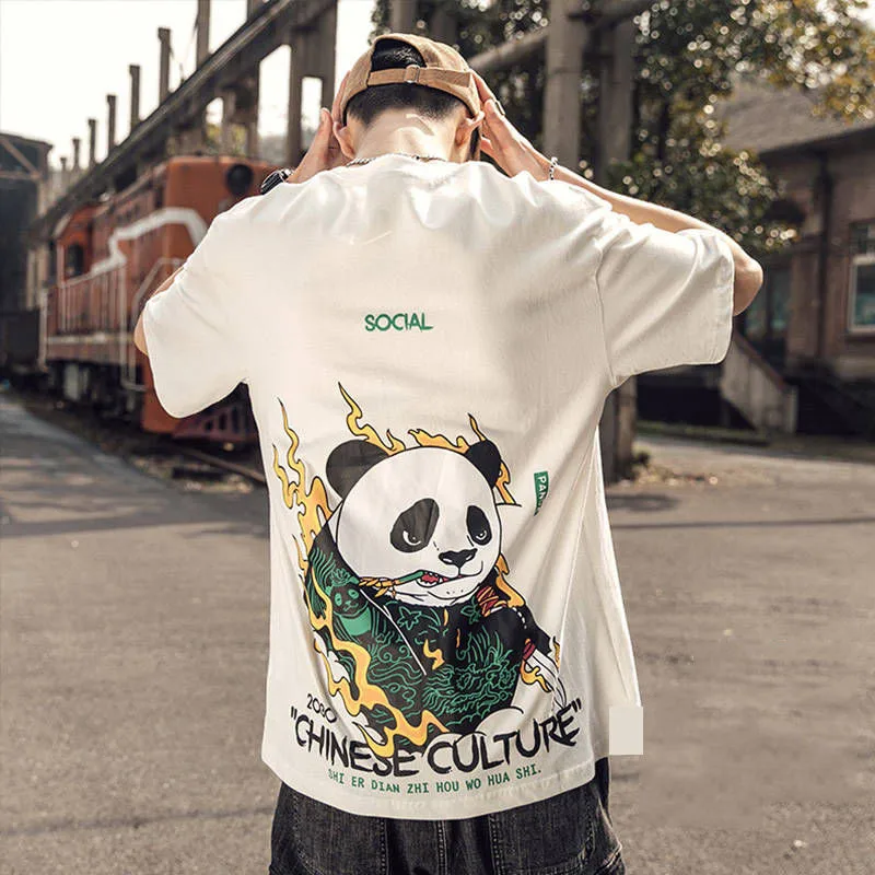 

Summer Female Male Animal Printed Hip Hop Black Ladies Summer Tops Chinese Women Streetwear Men Tops Clothing