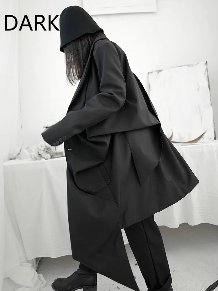 Женское длинное пальто Yamamoto асимметричное дизайнерское выше колена со складками