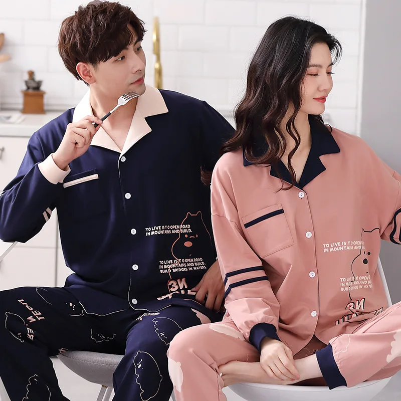 

Spring Autumn Couple lattice Pajamas Cotton Night Suits For Women Longsleeve Casual Men Pyjamas Plus Size Femme Pijama Sleepwear