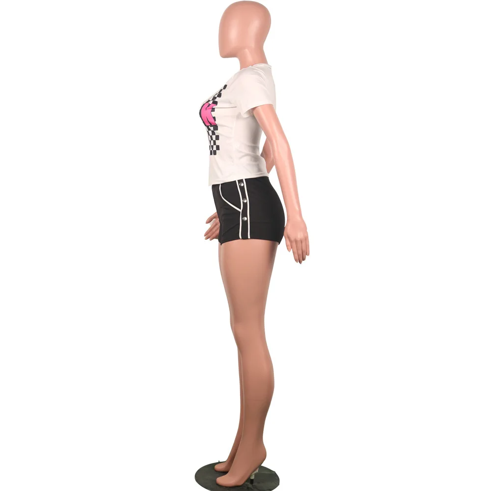 Женский клетчатый короткий комбинезон повседневный из двух предметов с круглым