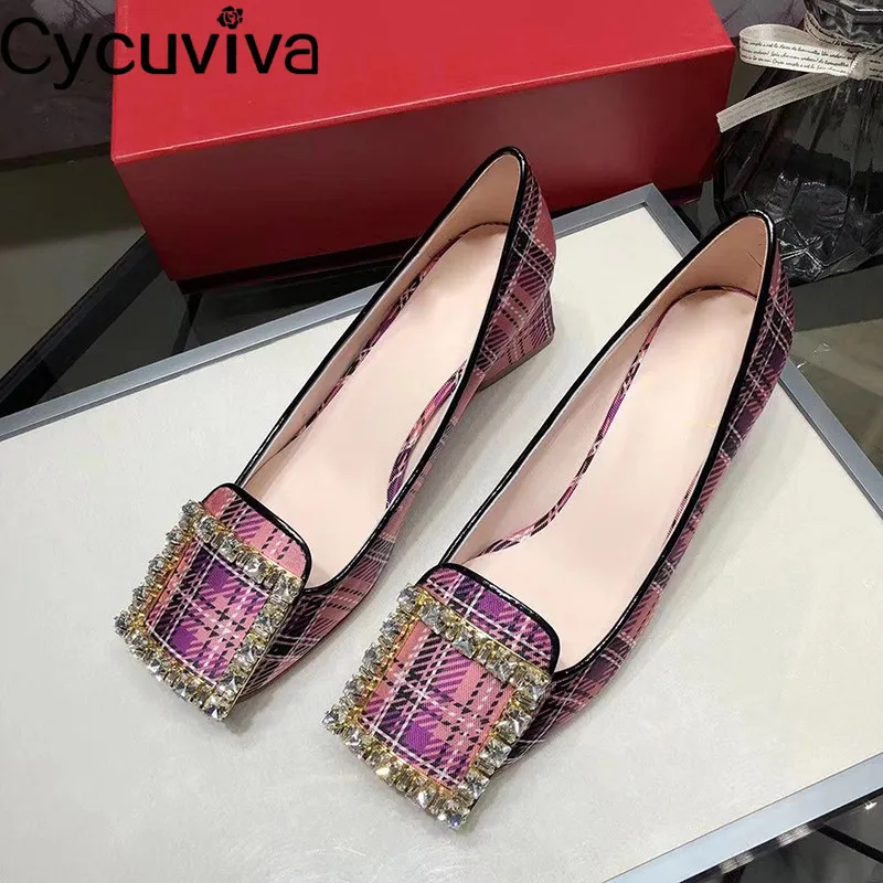 Женские туфли Стразы с квадратной пряжкой туфли-лодочки квадратным носком на