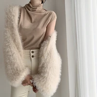 dimi winter soft knitted lantern sleeve open stitch jumpers fashion chic women solid color mohair sweater cardigan new autumn