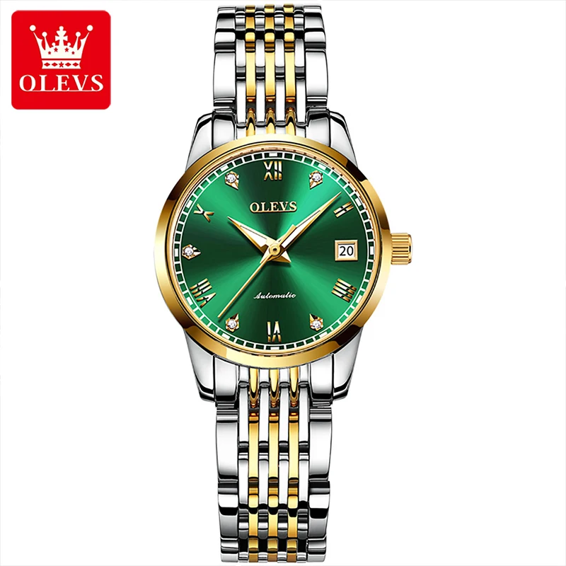 OLEVS New Automatic Mechanical Womens Watches Fashion Trend Watch Green Dial with Calendar Luminous Waterproof Watch Simple 6602 enlarge