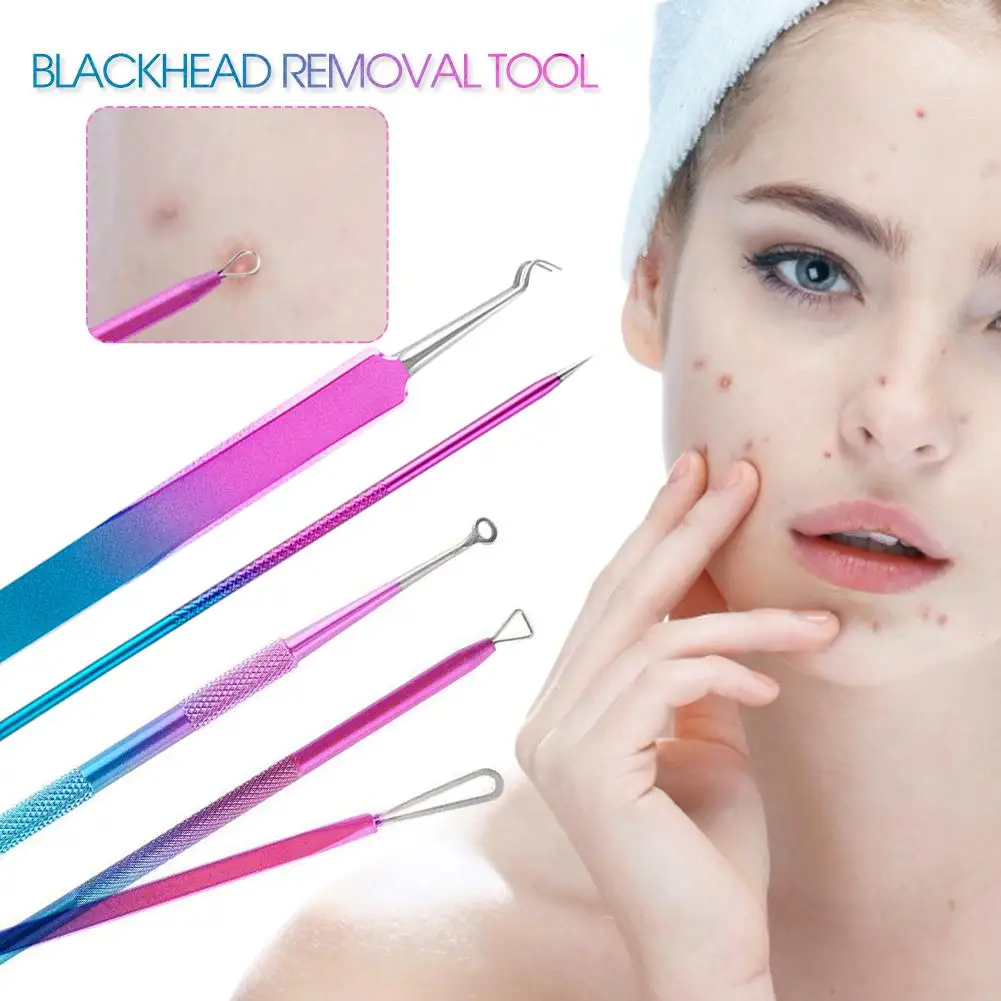 

5pcs/set Blackhead Remover Kit Rainbow Stainless Steel Acne Needle Blackhead Removing Pin Tool Set Face Clean Care Beauty Tool