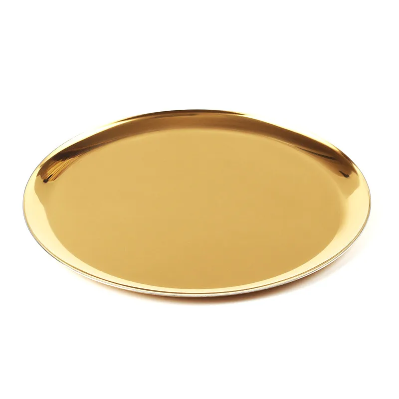Y112 Scandinavian Style Gold Storage Tray Metal Round Dish Rainbow Colors Fruit Tea Copper Decoration | Дом и сад