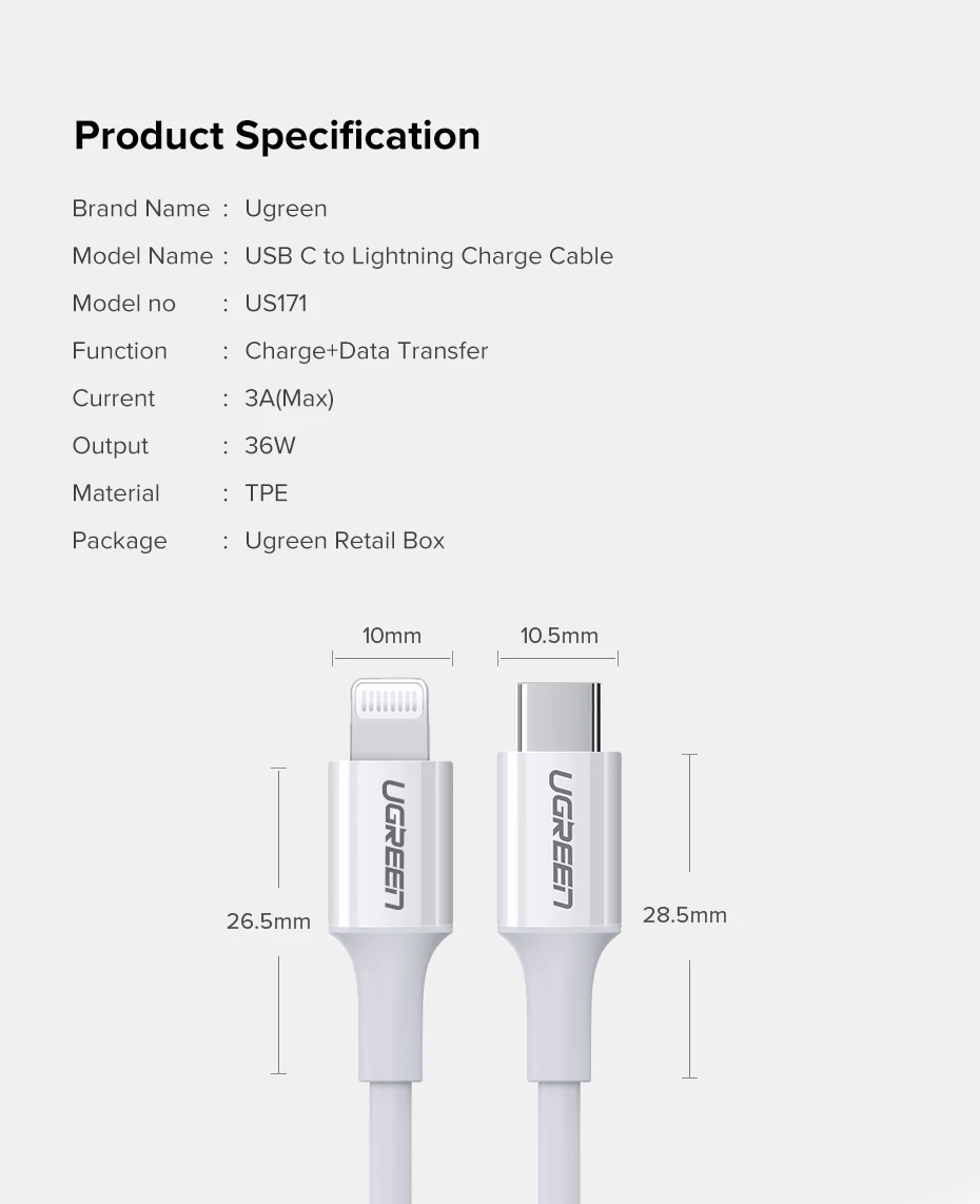 Ugreen MFI certified usb type c to lightning charging cable for iPhone xs xr 8 7 6s 5s 11 apple ipad fast charger PD cable short