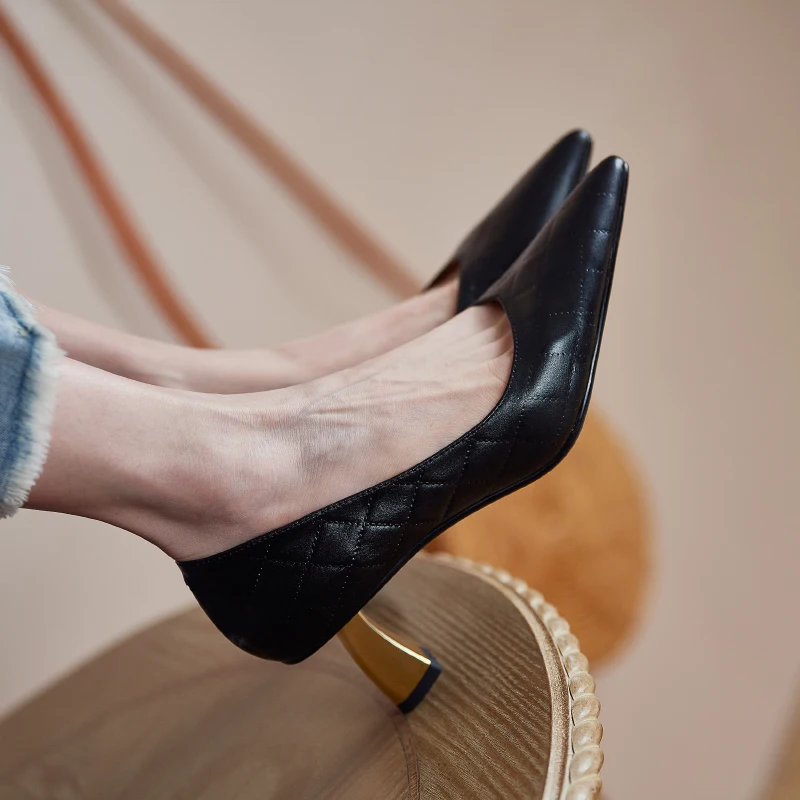 

ZVQ Woman working shoes Spring New Style pointed Toe Genuine Leather Office Lady Solid Color Concise Comfortable ventilation