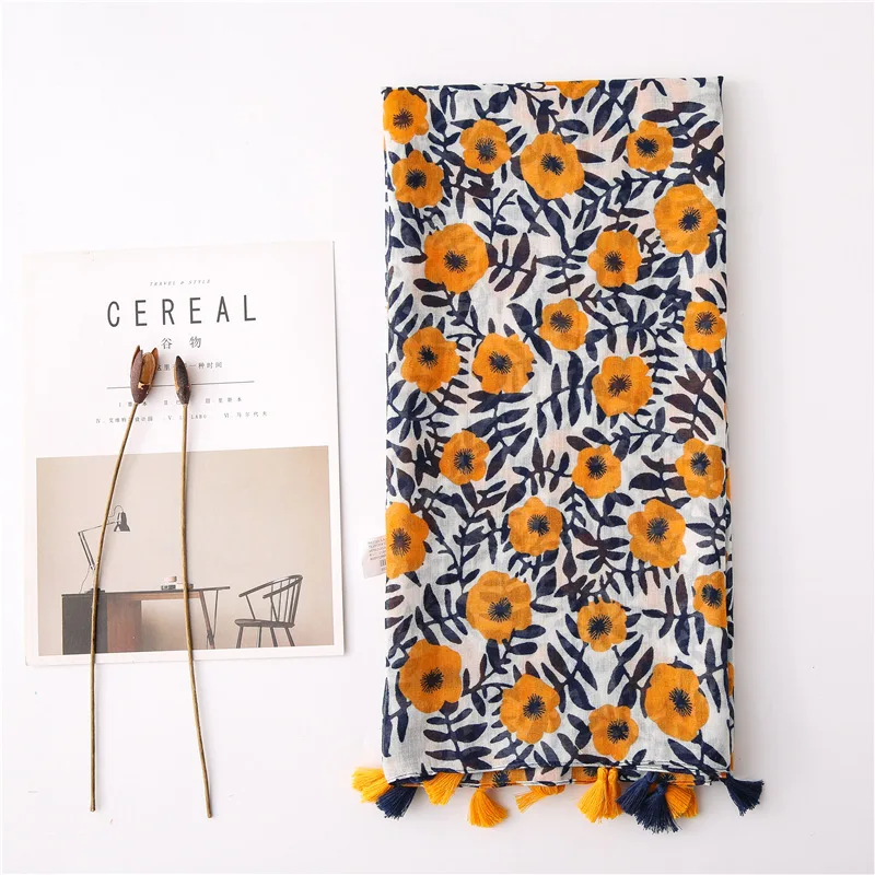 

Japanese art small fresh cotton linen scarf retro spliced Bohemian cashew print silk scarf aesthetic sunscreen towel