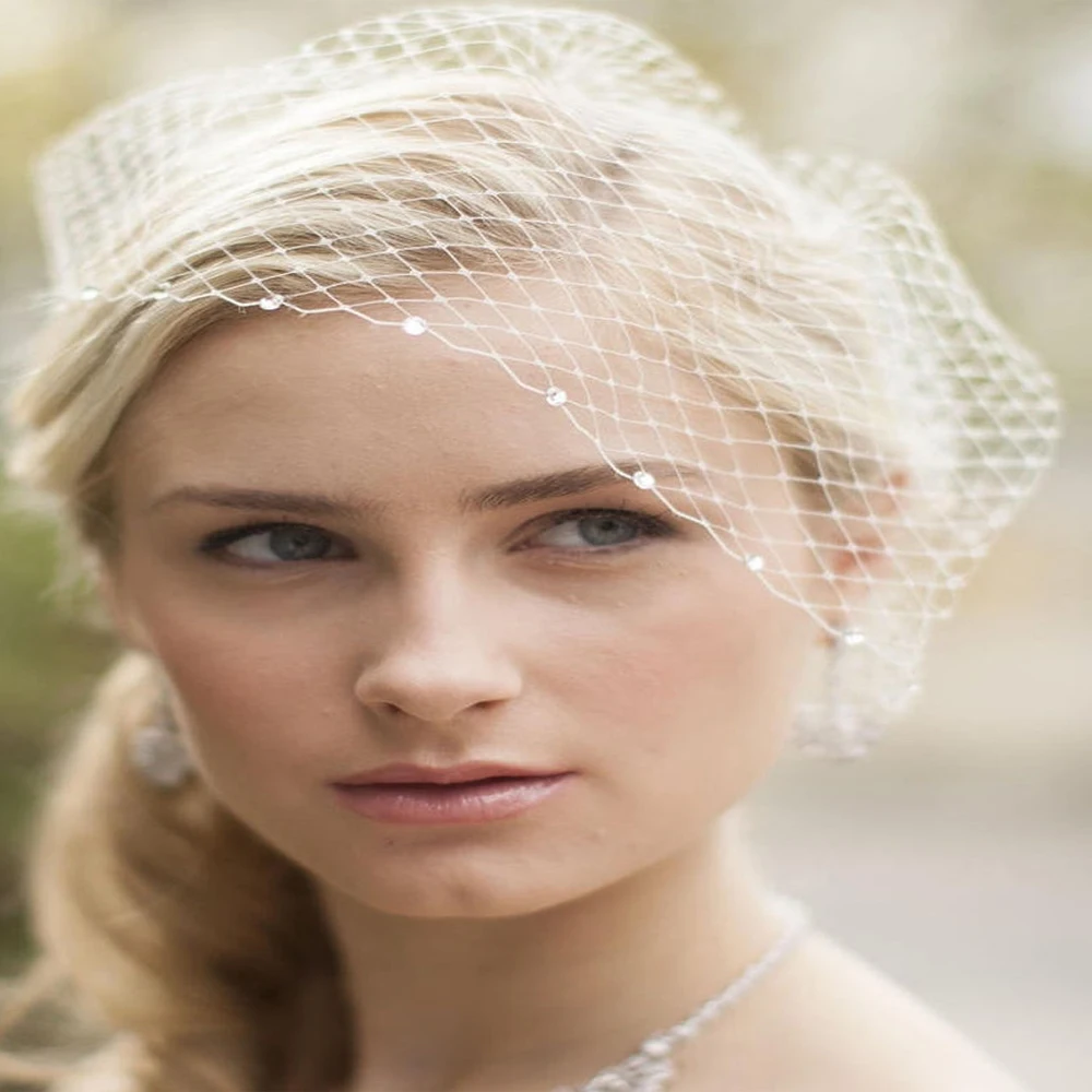 

White Face VeilS for The Bride Hair Accessories Wedding Black Ivory Crystal Beaded Net Birdcage Fascinator Elegant Charming Veil
