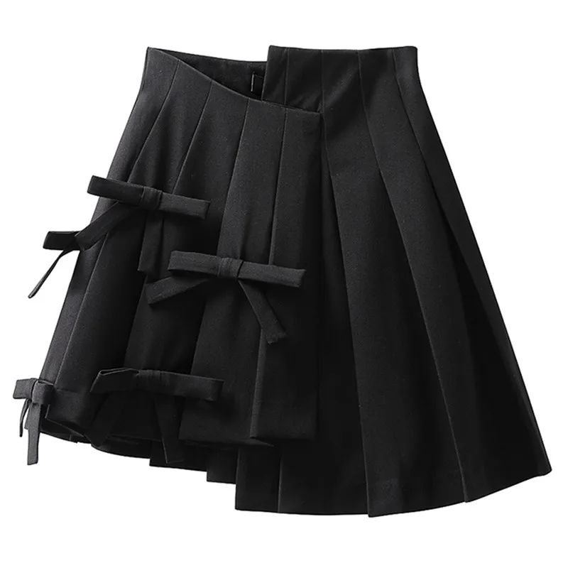 

Женская плиссированная мини-юбка, Зимняя юбка с высокой талией и бантом в стиле Харадзюку, Корейская женская Повседневная Асимметричная юб...