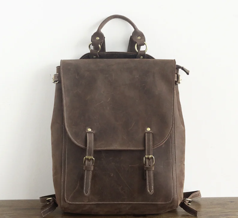 

Retro Outdoor Cowhide Backpack Genuine Leather Waterproof High Capacity Laptop Travel Bag Exquisite College Student Bags DF138