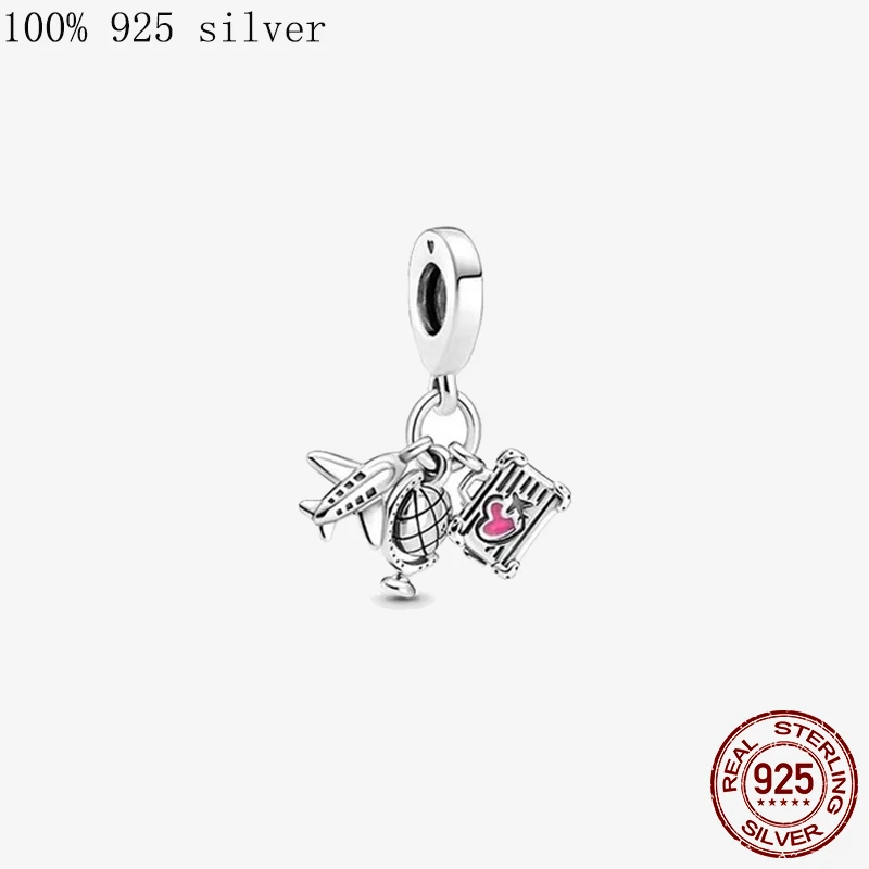 

100% Real 925 Sterling Silver Charm Airplane Globe Fit Original 3mm Bracelet&Bangle Making Fashion DIY Jewelry For Women