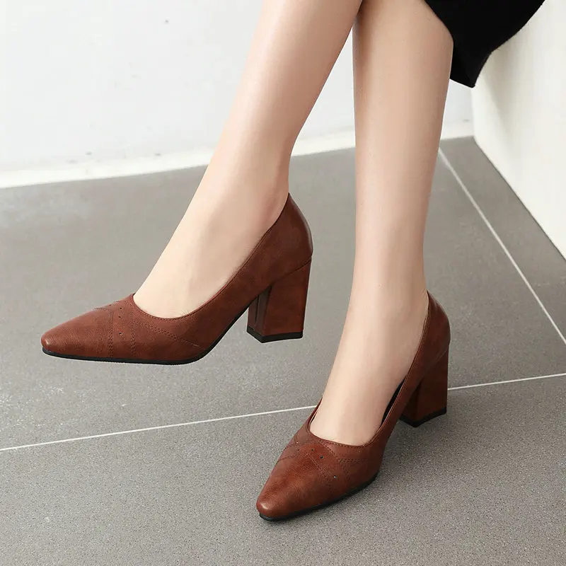 

Женские Дышащие туфли, Рабочая обувь на высоком устойчивом каблуке, большие размеры, весна-осень