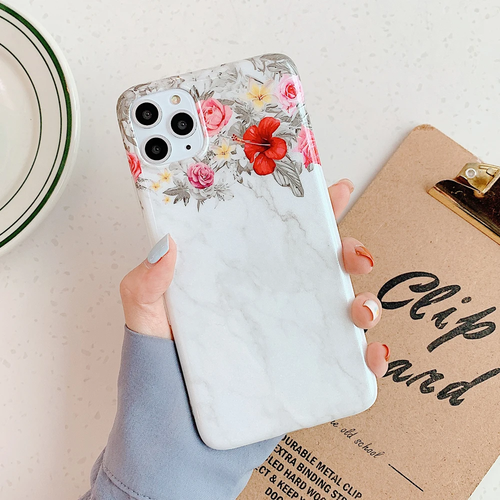 Ретро Цветочный Белый Мраморный чехол для телефона iPhone 11 Pro Max XR X XS 7 8 6S Plus мягкий IMD
