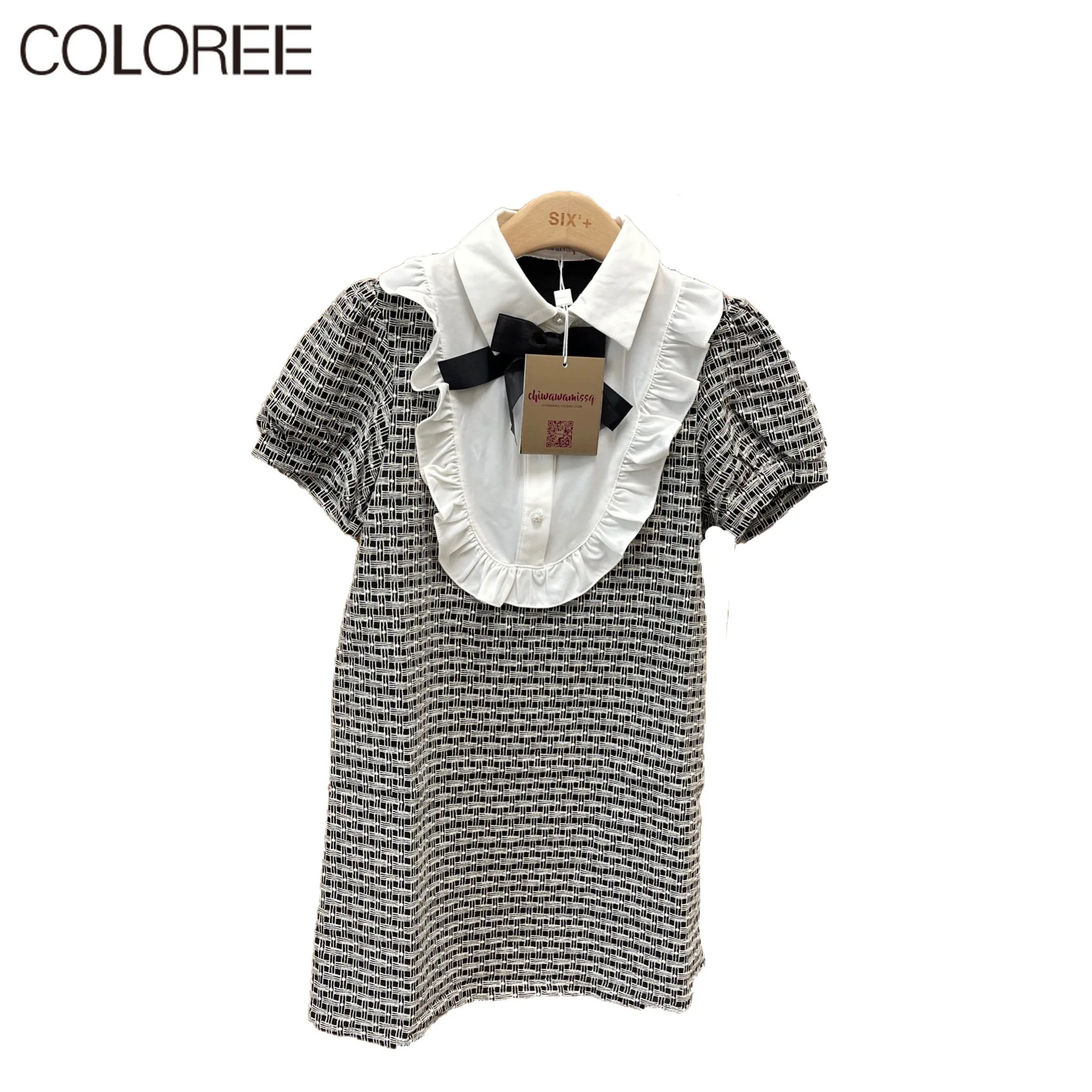 

Korean Fashion Elegant Bow Plaid Dresses for Women 2021 Summer Designers Casual O-neck Short Sleeve Mini Dress Female