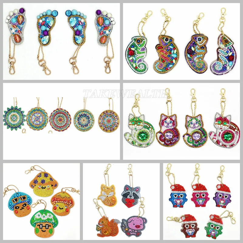 

DIY Diamond Keychain Special Shaped Full Diamond Painting Keyring Keychains Cross Stitch Embroidery Women Bag animal Key Chain