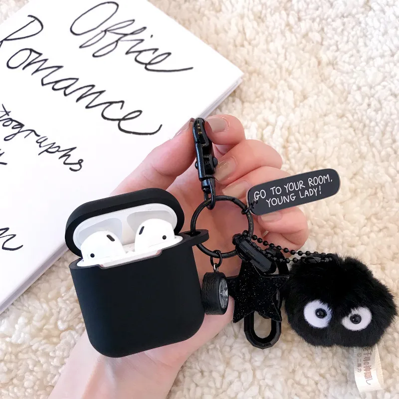 Черный силиконовый чехол для наушников Totoro Briquettes Apple airpods кольцо ключей