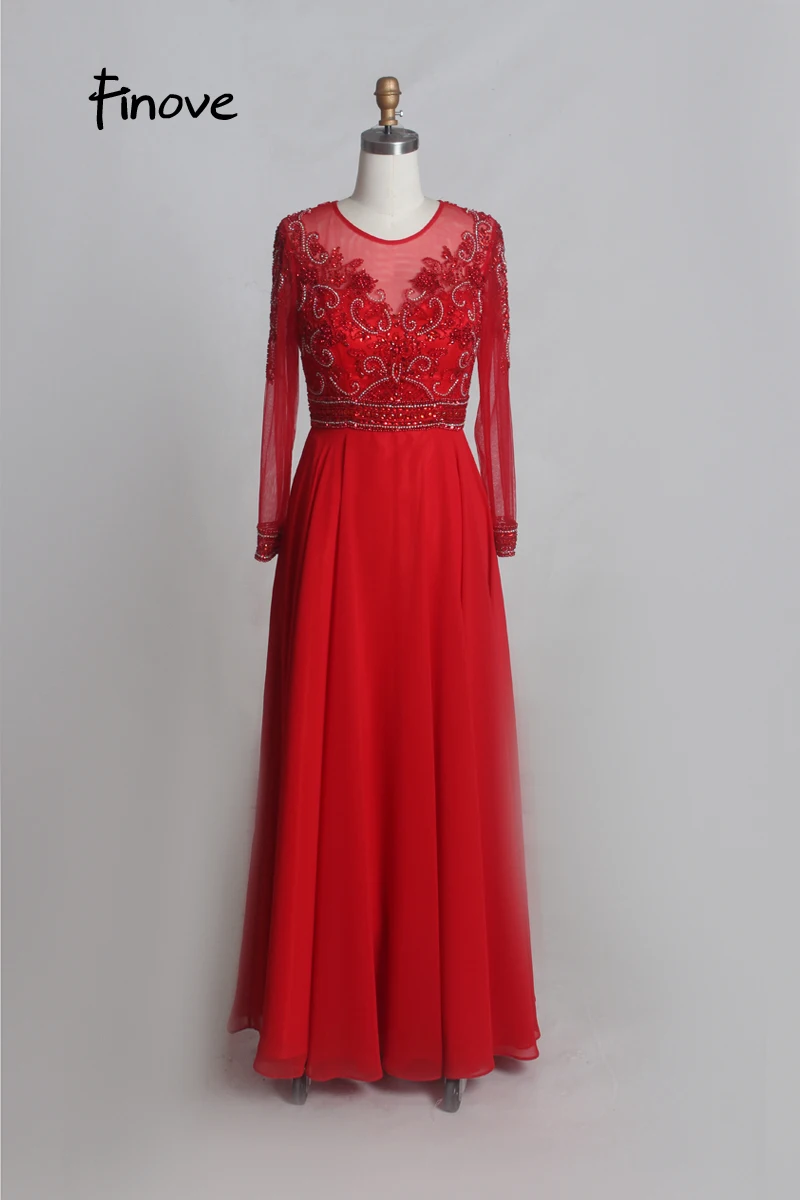 Finove, платья для матери невесты, рукав три четверти, vestido de festa, элегантное ТРАПЕЦИЕВИДНОЕ шифоновое длинное вечернее платье с бисером