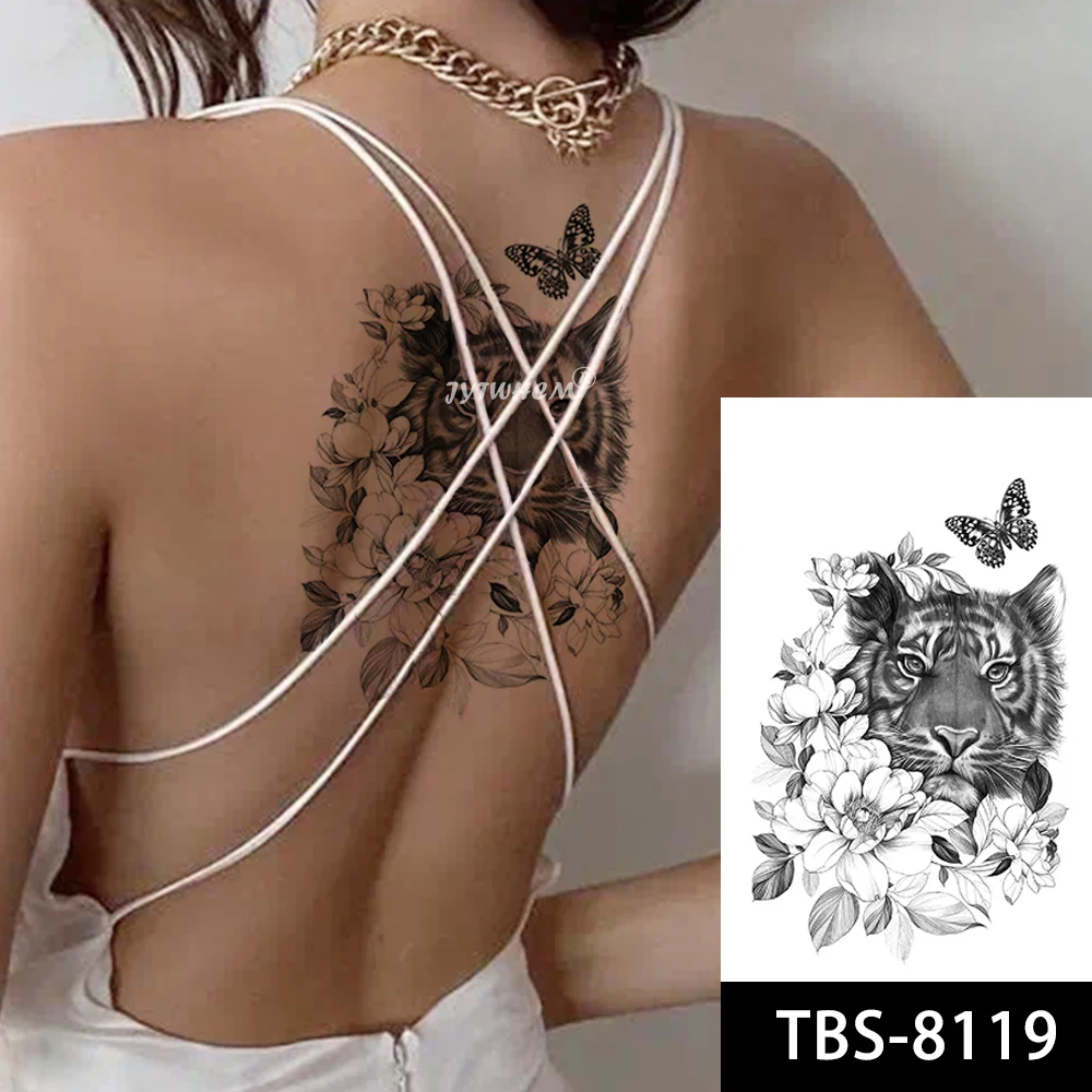 Тату рукава на руку тигр корона король роза цветок тотем водостойкая Временная